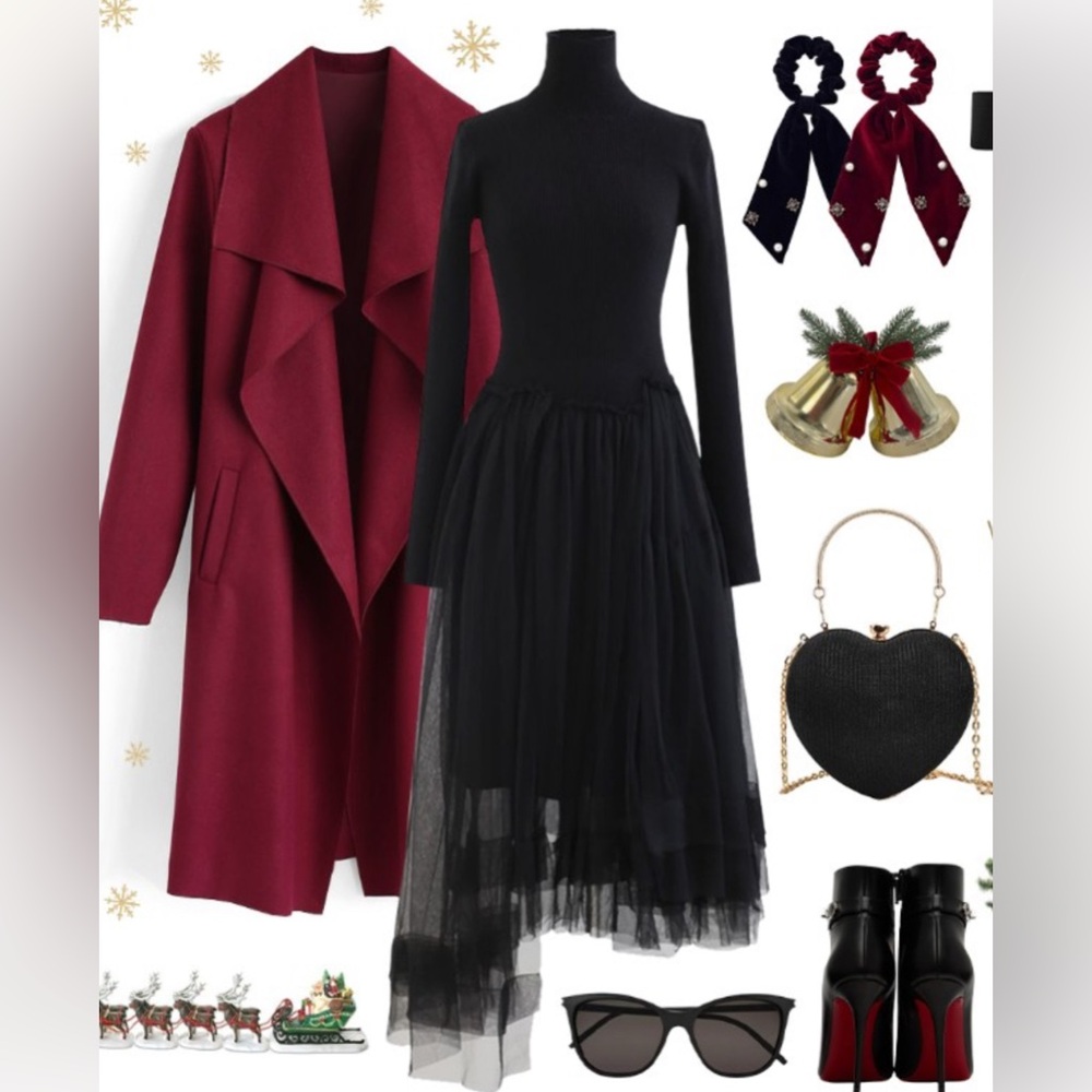 **Stunning**Chicwish Black Knitted Splicing Asymmetrical Mesh Dress